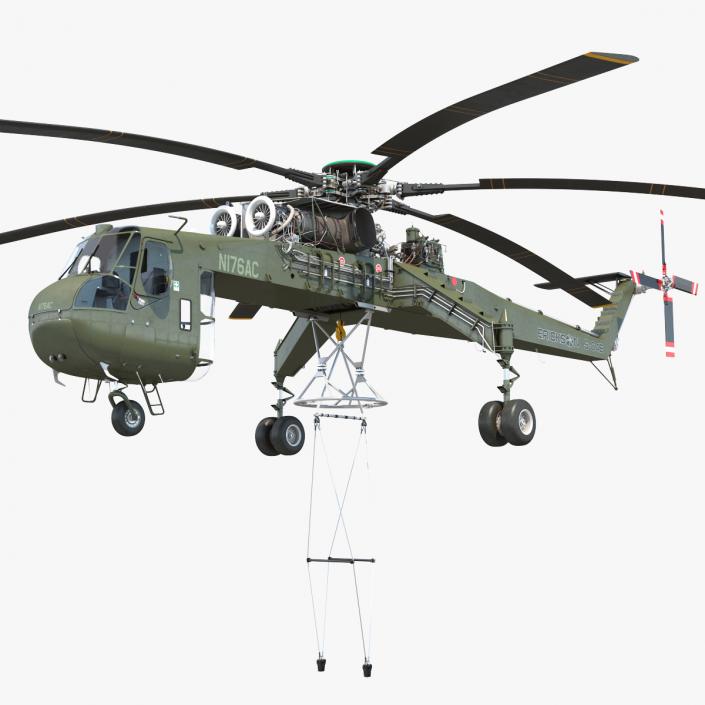 3D model Heavy-Lift Helicopter Sikorsky S-64 Skycrane Green