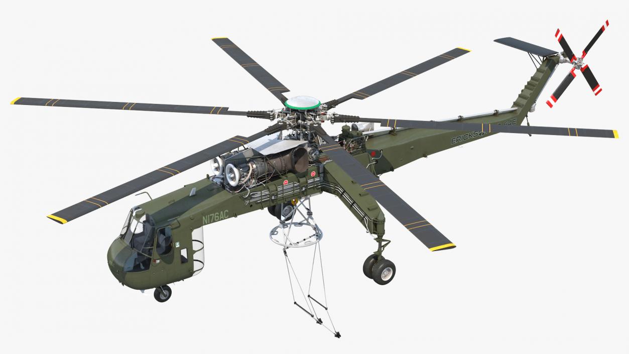 3D model Heavy-Lift Helicopter Sikorsky S-64 Skycrane Green