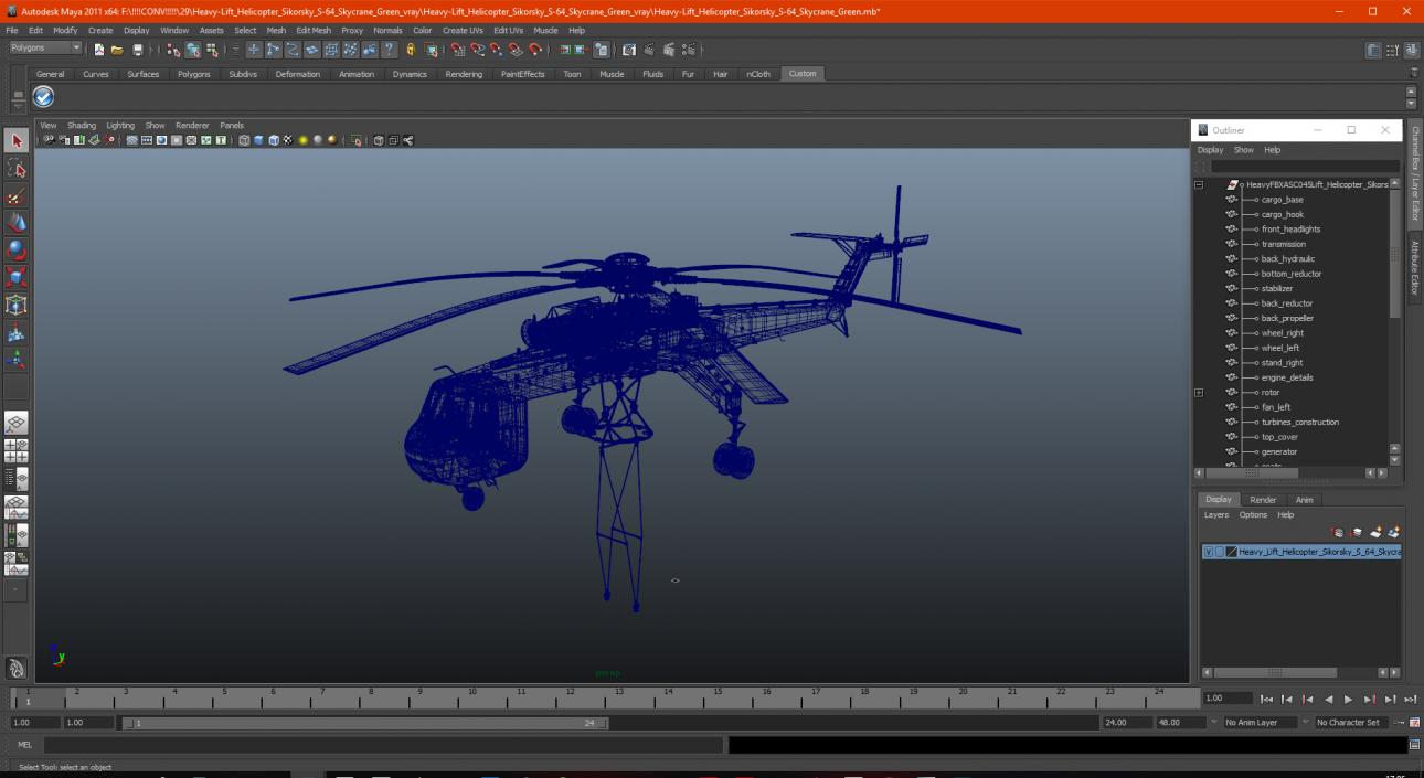 3D model Heavy-Lift Helicopter Sikorsky S-64 Skycrane Green