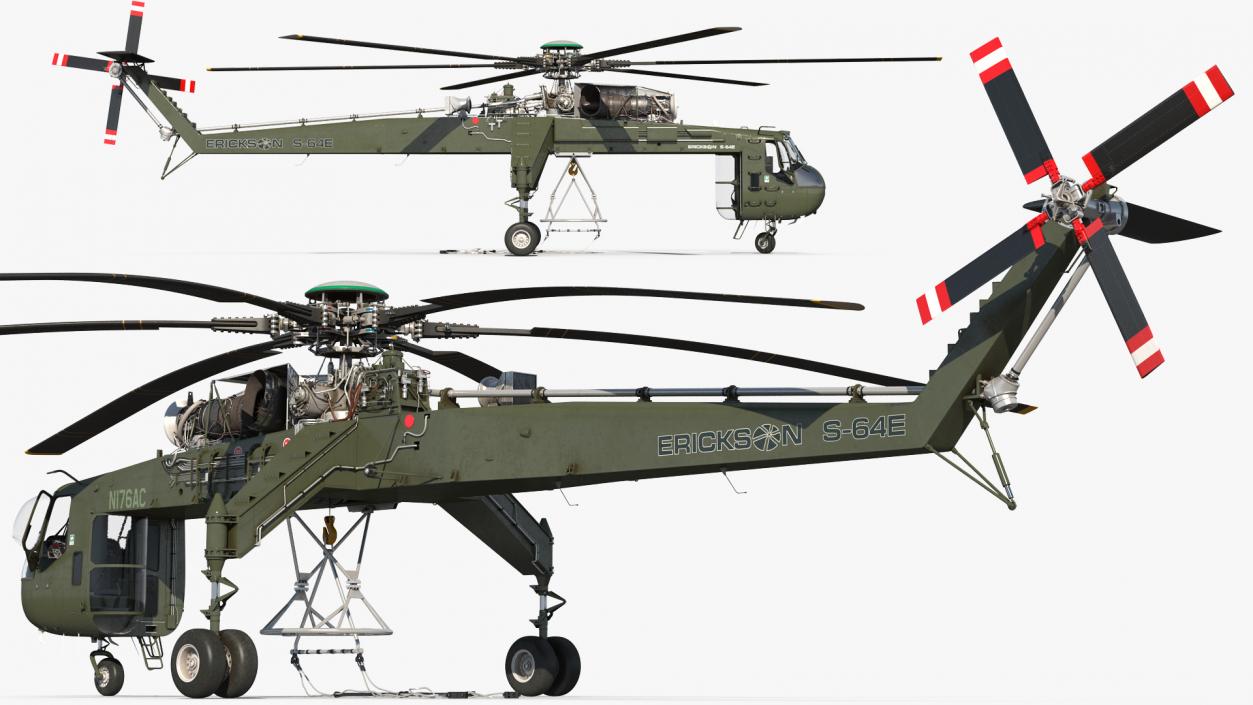 3D model Heavy-Lift Helicopter Sikorsky S-64 Skycrane Green