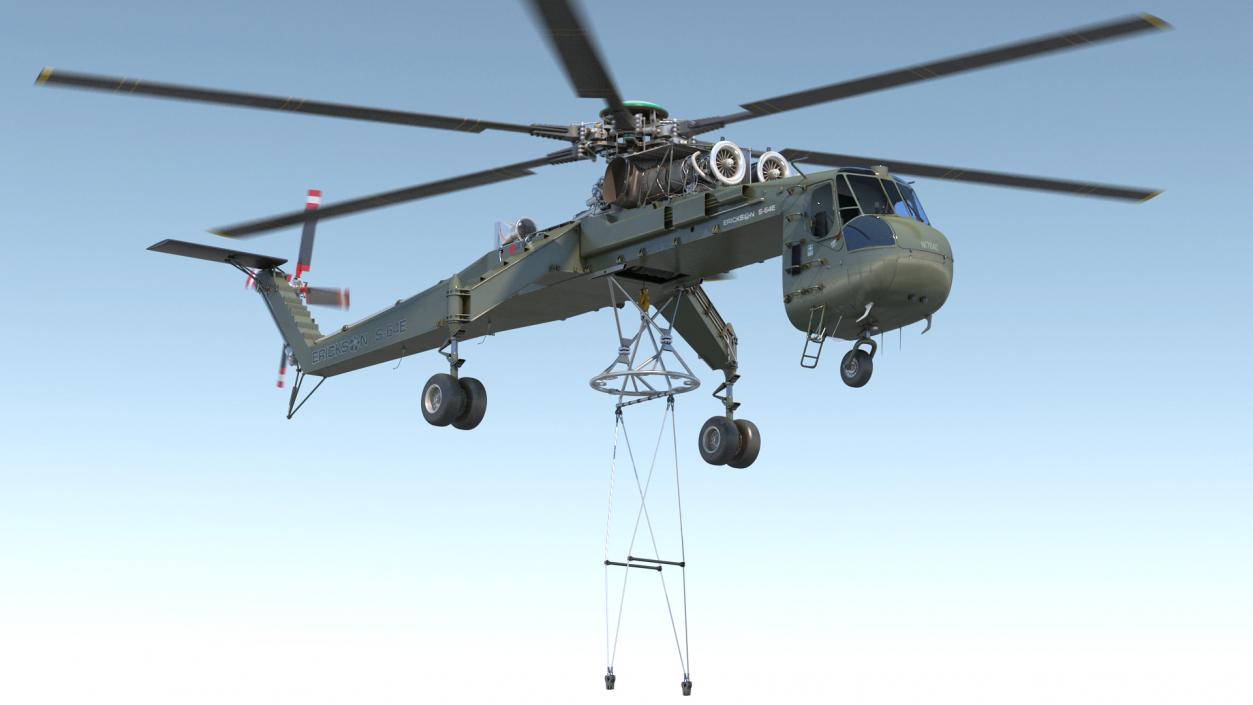 3D model Heavy-Lift Helicopter Sikorsky S-64 Skycrane Green