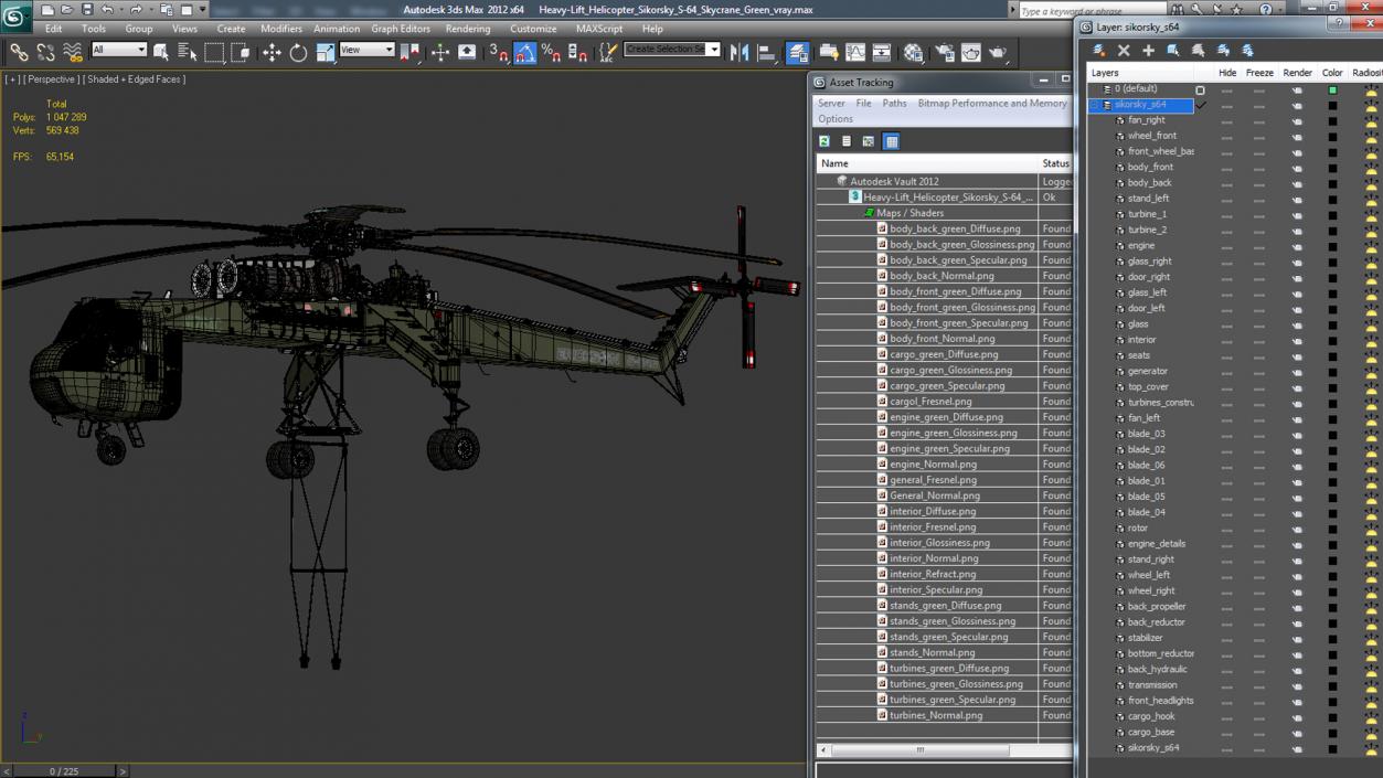 3D model Heavy-Lift Helicopter Sikorsky S-64 Skycrane Green