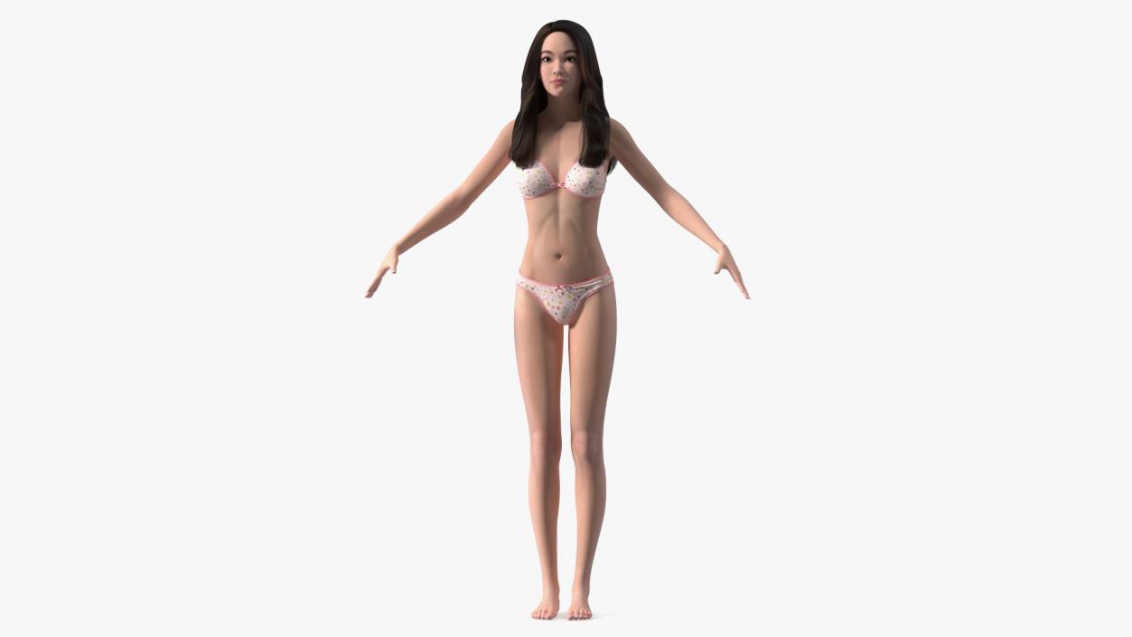 Chinese Woman Lingerie T-pose 3D model