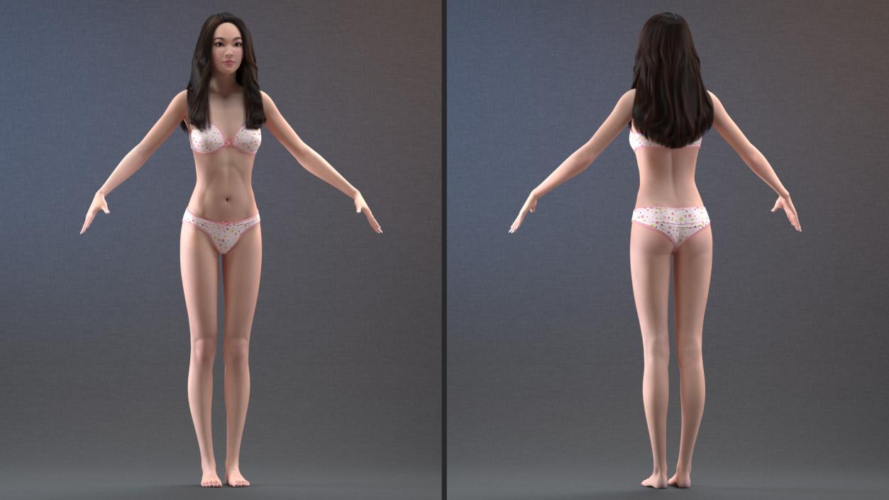 Chinese Woman Lingerie T-pose 3D model