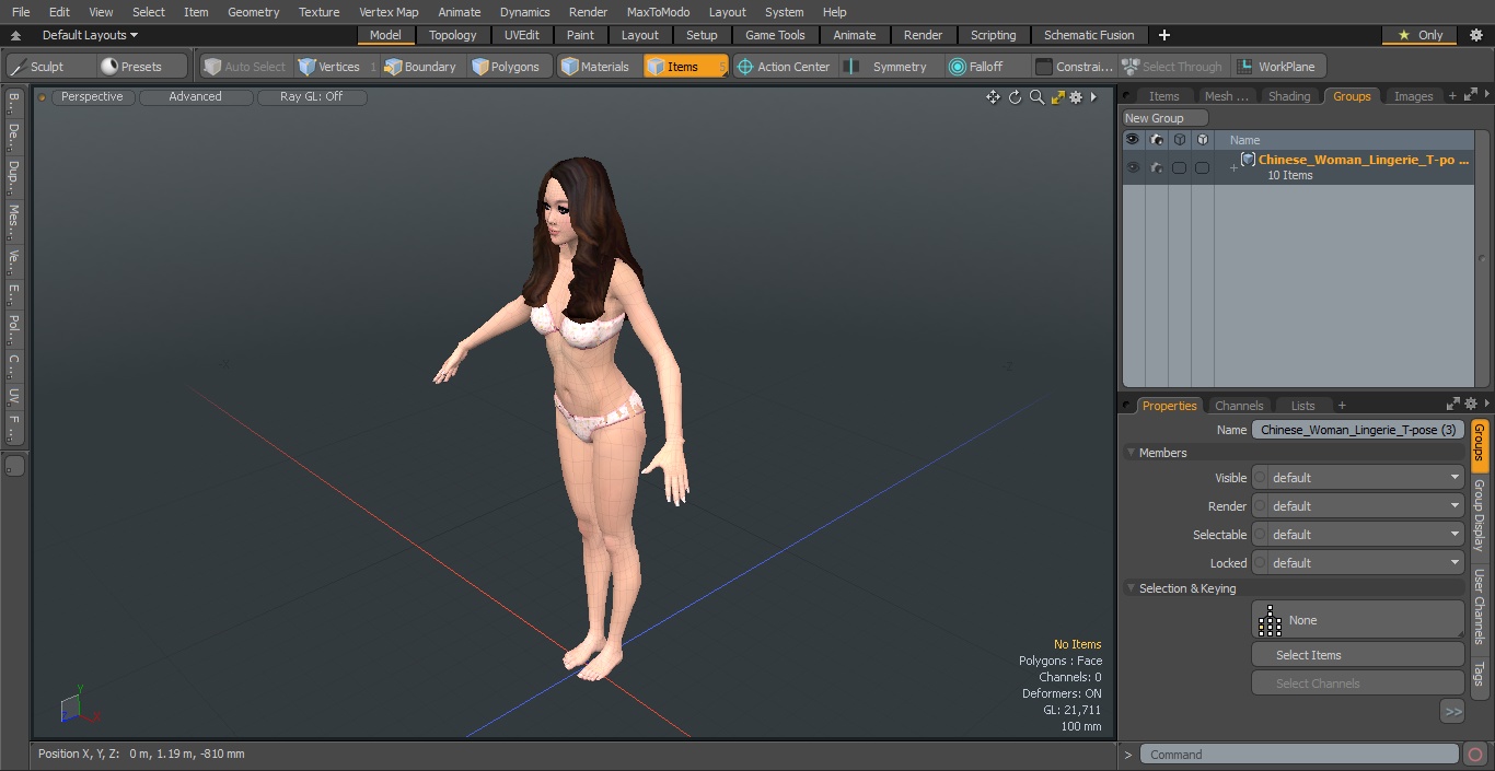 Chinese Woman Lingerie T-pose 3D model