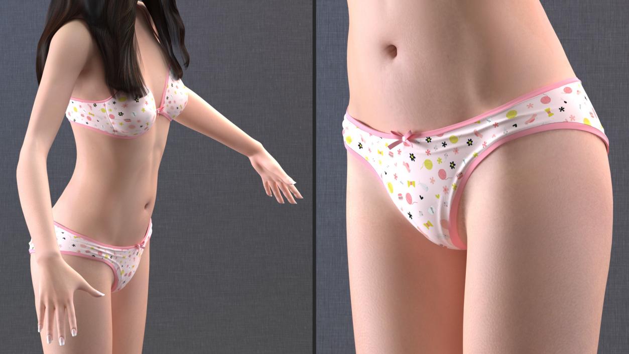 Chinese Woman Lingerie T-pose 3D model