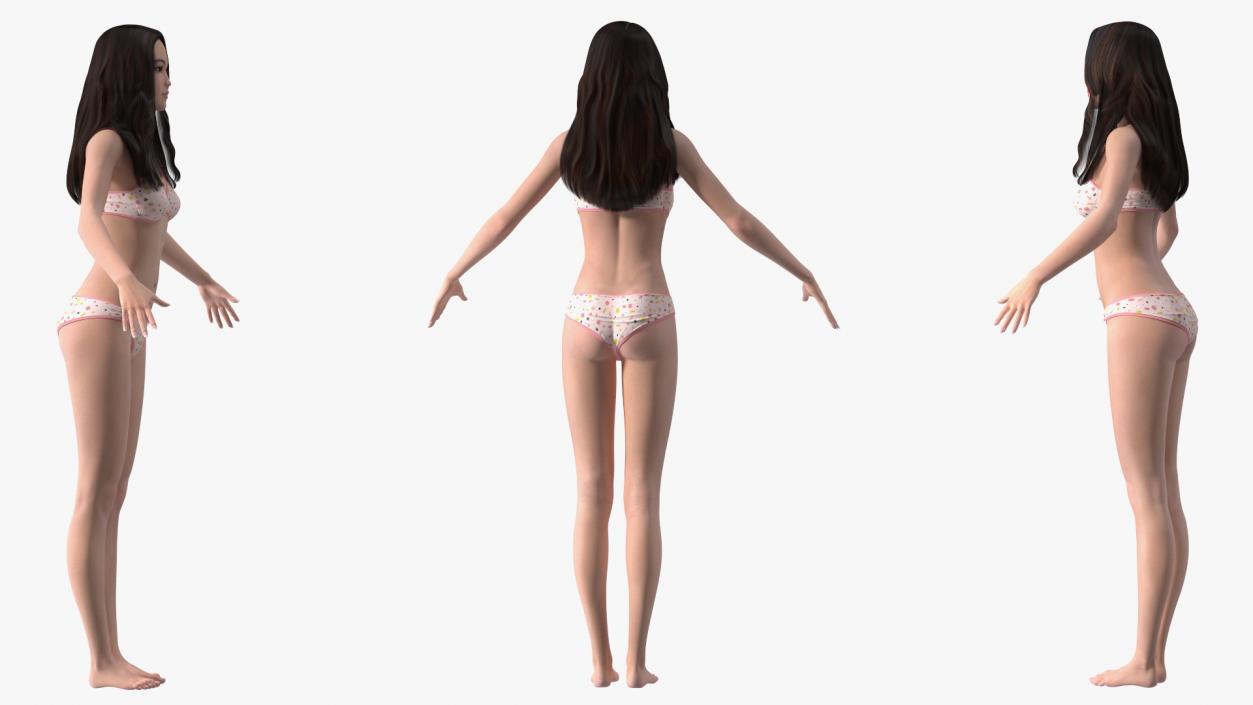 Chinese Woman Lingerie T-pose 3D model