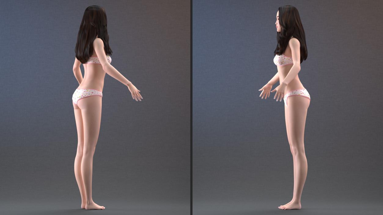 Chinese Woman Lingerie T-pose 3D model