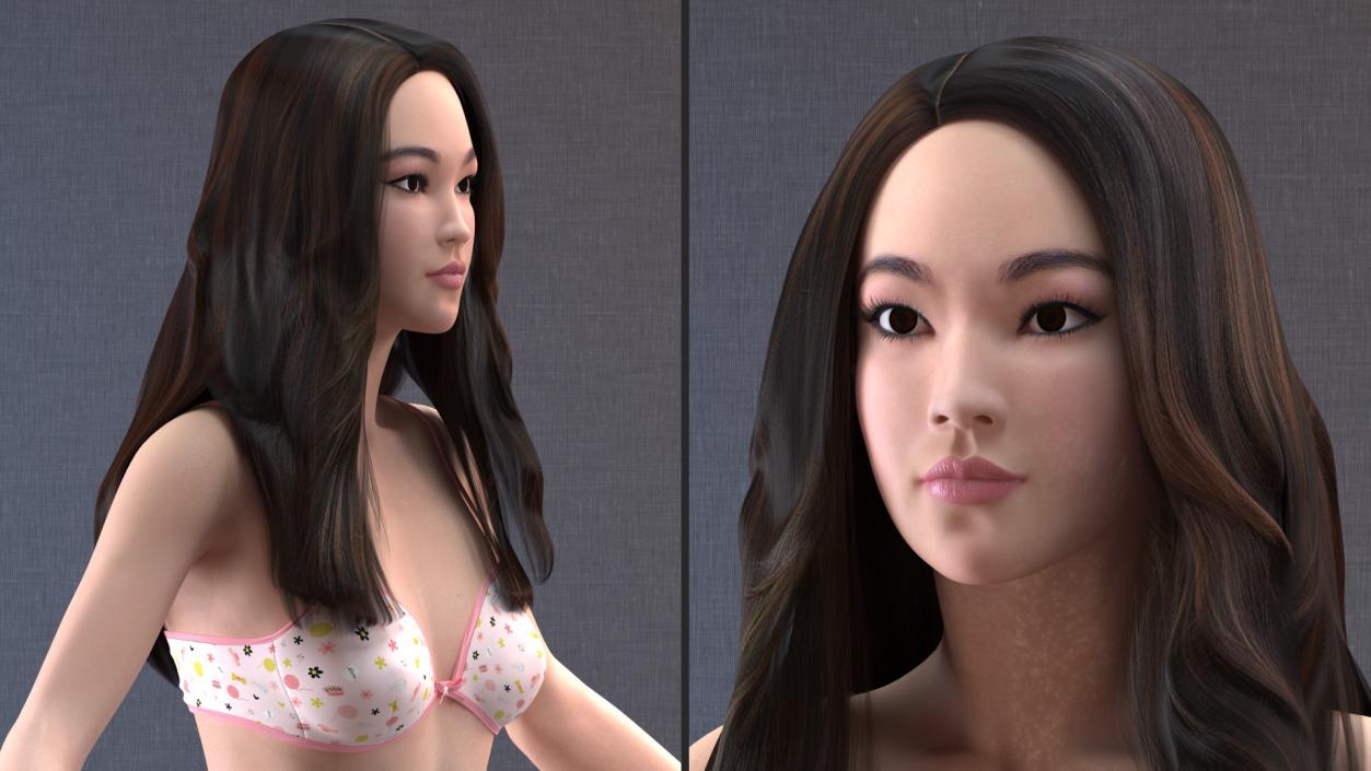 Chinese Woman Lingerie T-pose 3D model