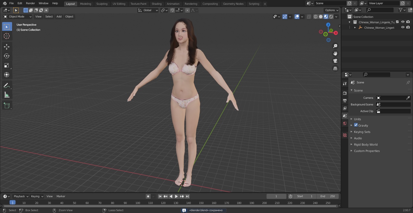 Chinese Woman Lingerie T-pose 3D model