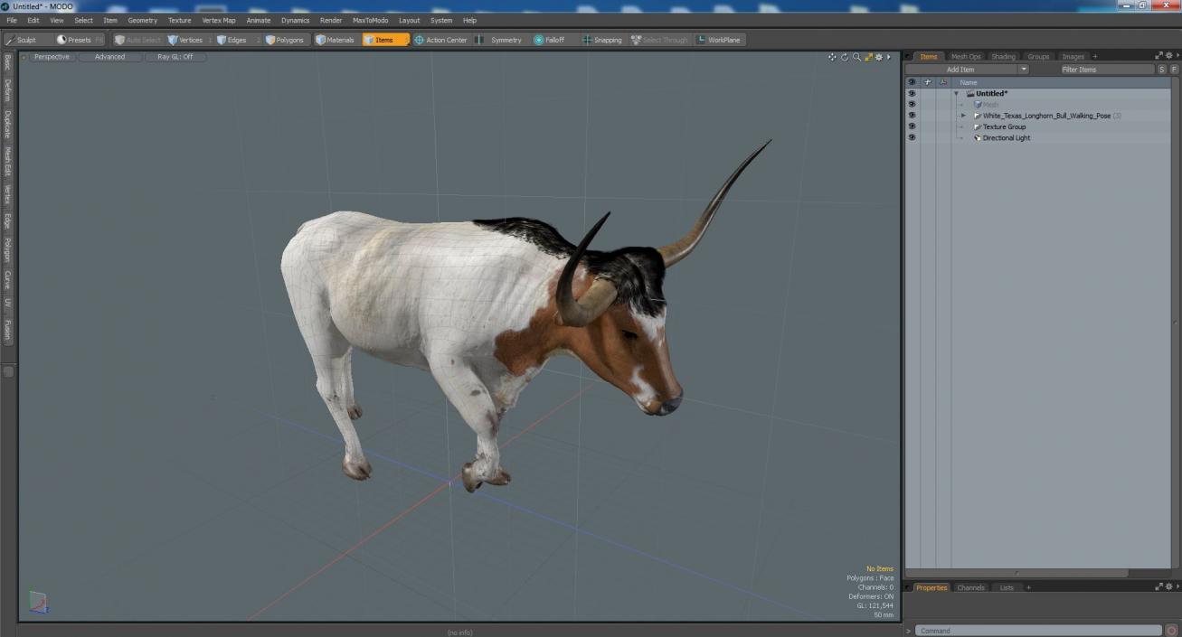 3D White Texas Longhorn Bull Walking Pose model