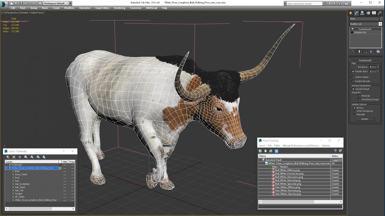 3D White Texas Longhorn Bull Walking Pose model