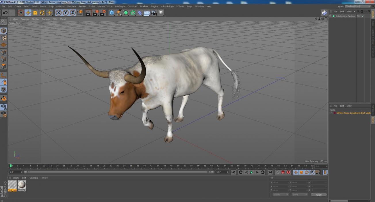 3D White Texas Longhorn Bull Walking Pose model