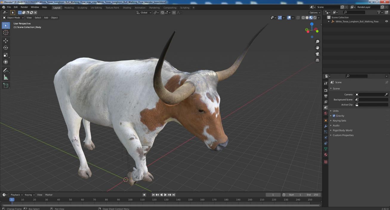 3D White Texas Longhorn Bull Walking Pose model