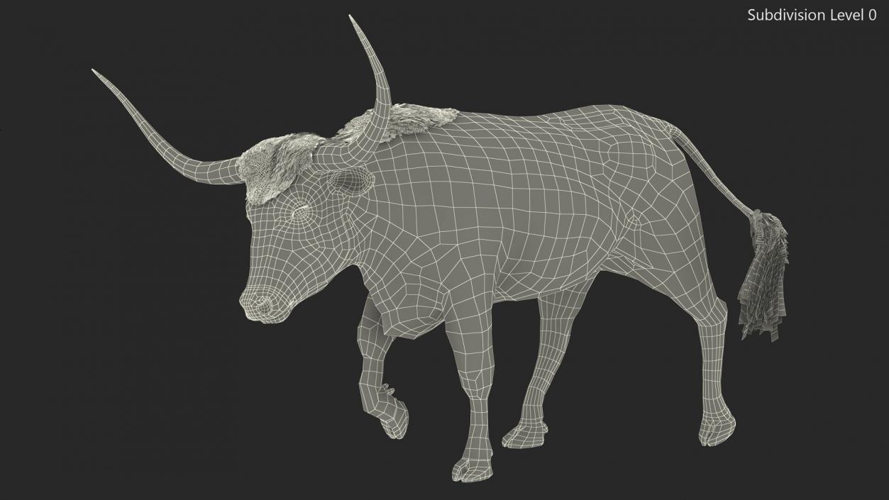 3D White Texas Longhorn Bull Walking Pose model