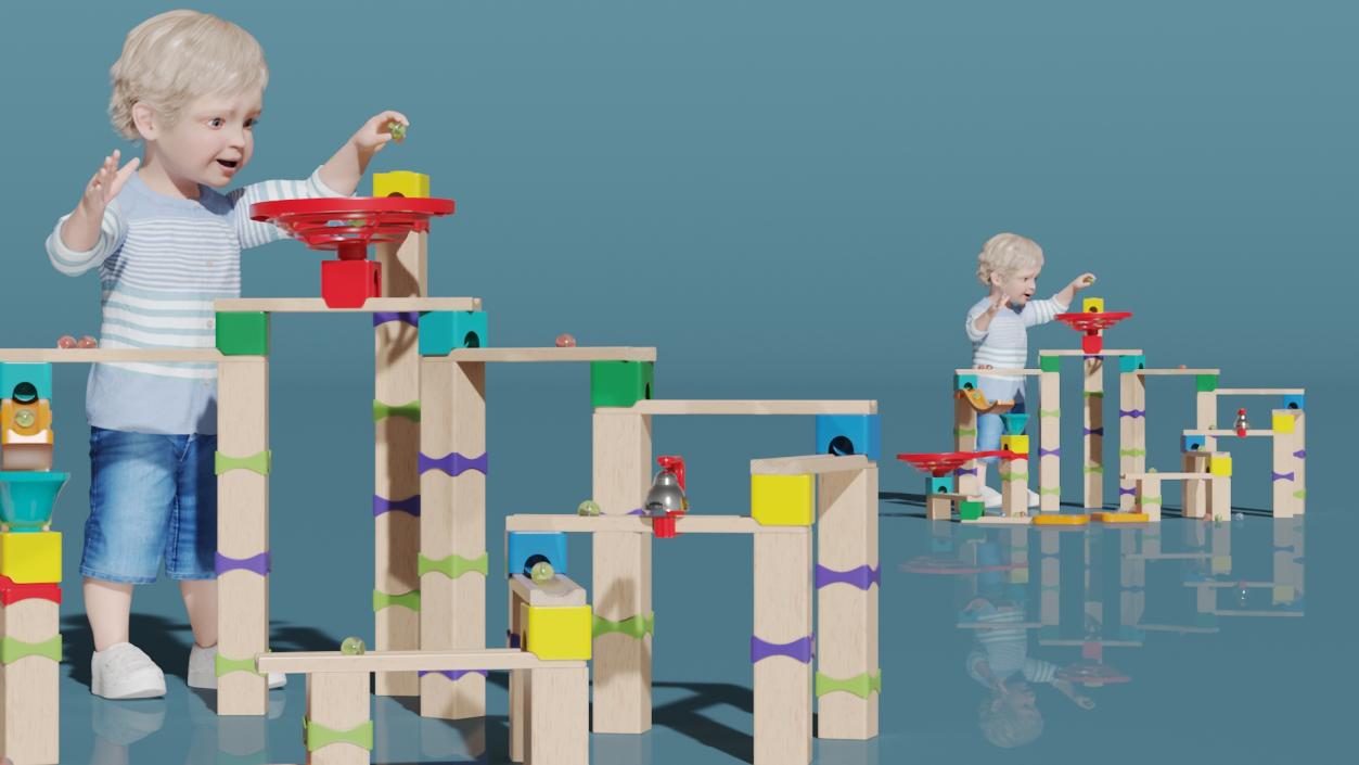 3D model Baby Plays with Marble Run Toy