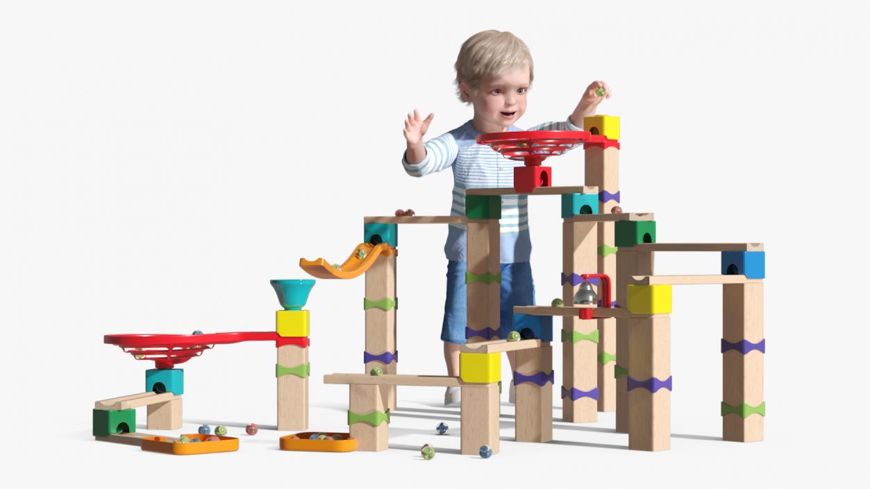 3D model Baby Plays with Marble Run Toy