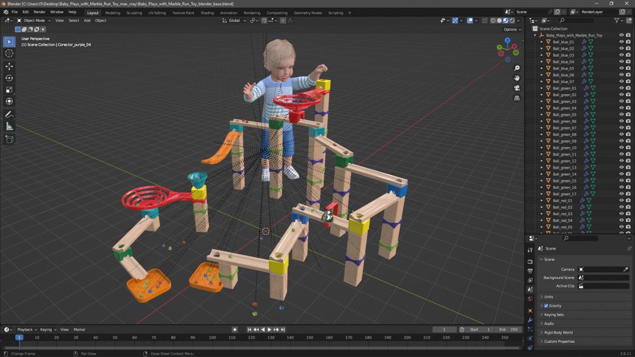 3D model Baby Plays with Marble Run Toy