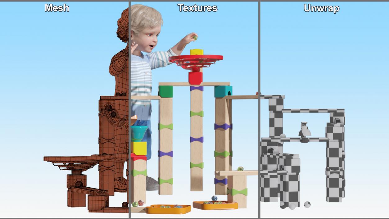 3D model Baby Plays with Marble Run Toy