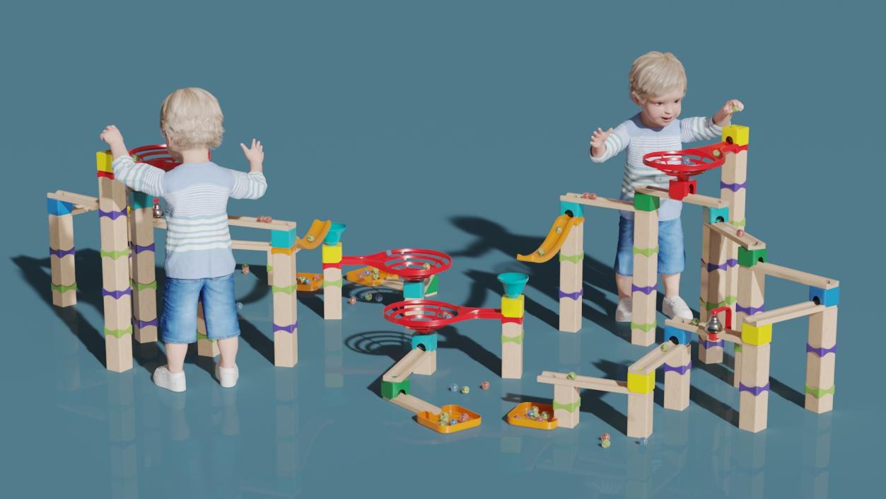 3D model Baby Plays with Marble Run Toy