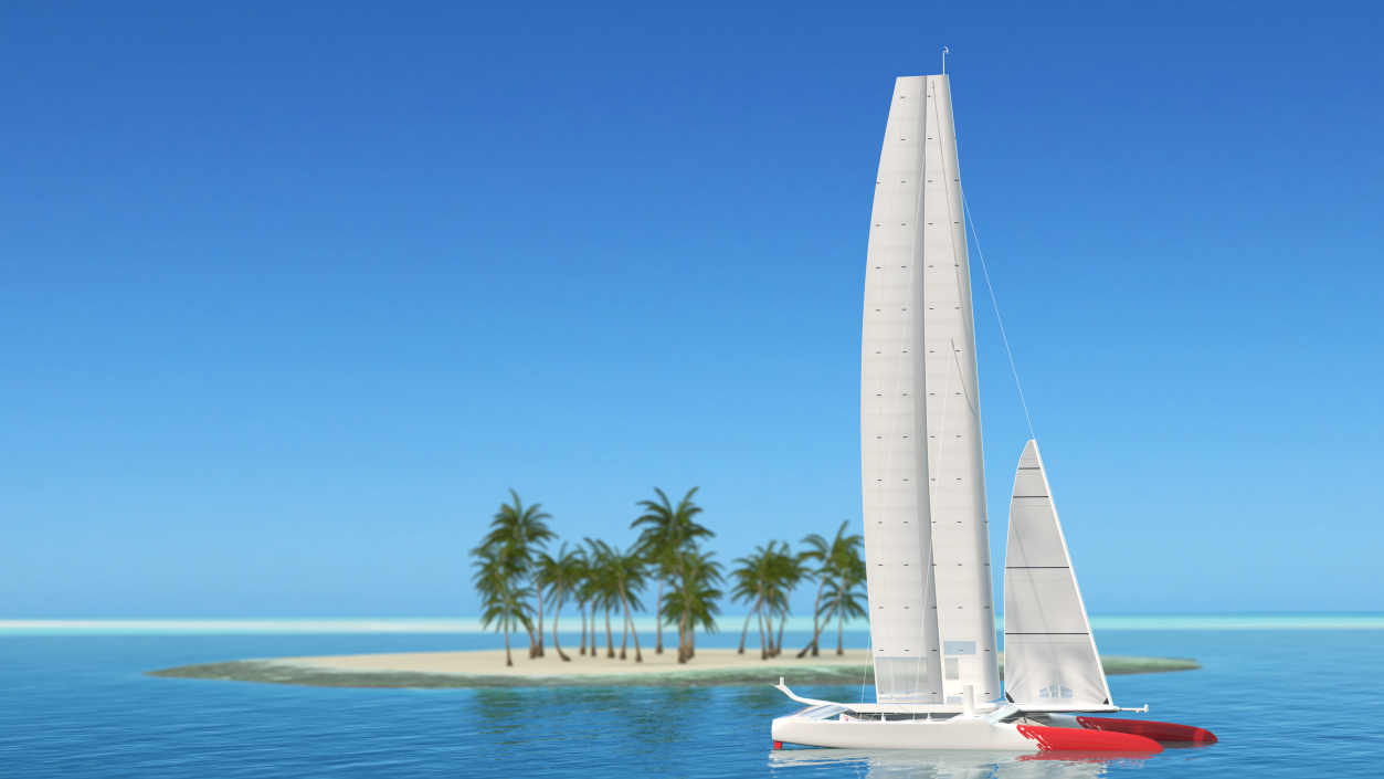 Racing Sail Boat White 3D