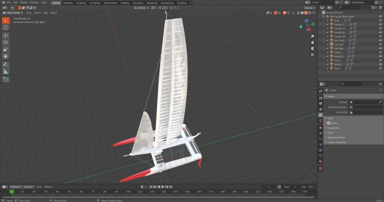 Racing Sail Boat White 3D