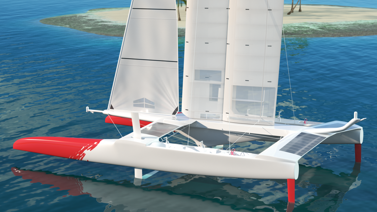 Racing Sail Boat White 3D