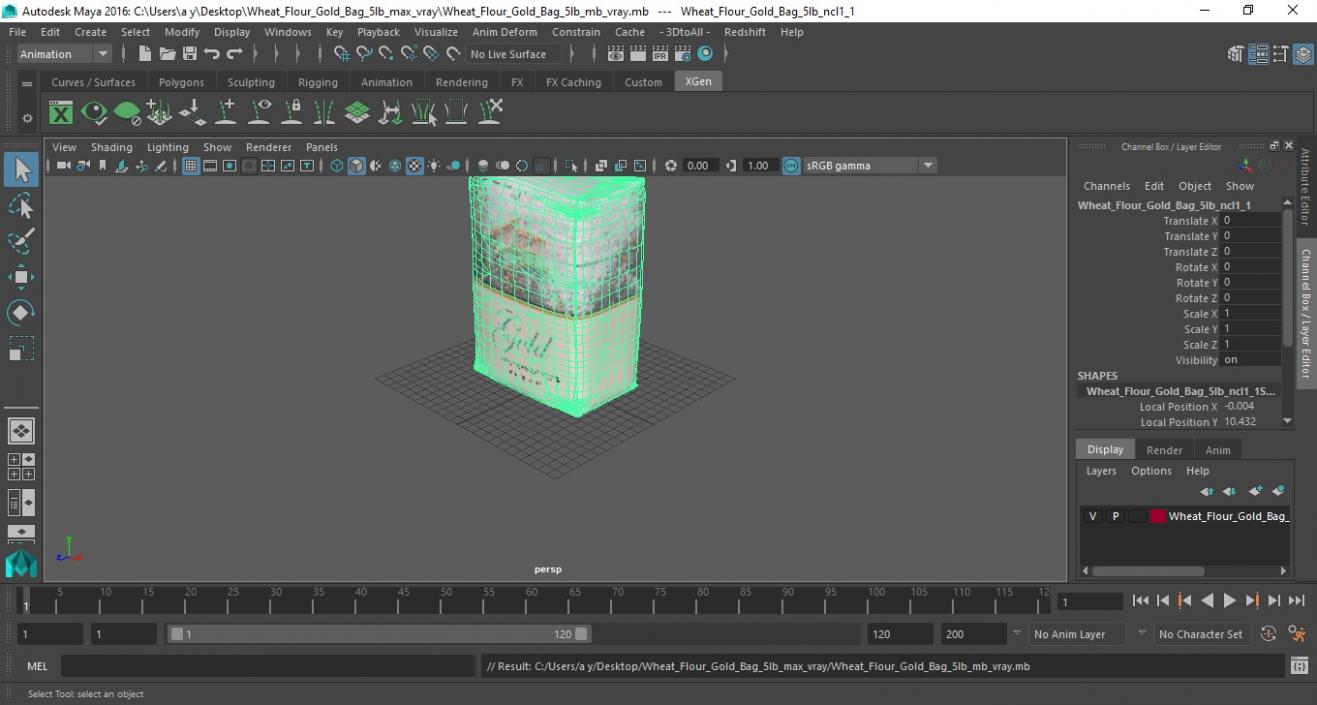 Wheat Flour Gold Bag 5lb 3D model