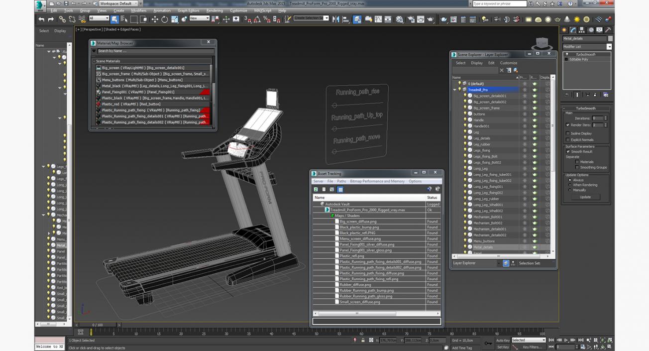 3D Treadmill ProForm Pro 2000 Rigged model