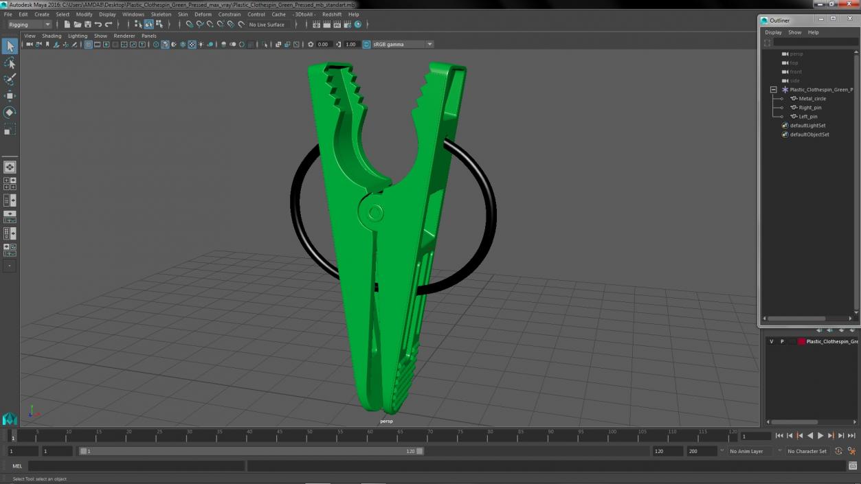 Plastic Clothespin Green Pressed 2 3D model