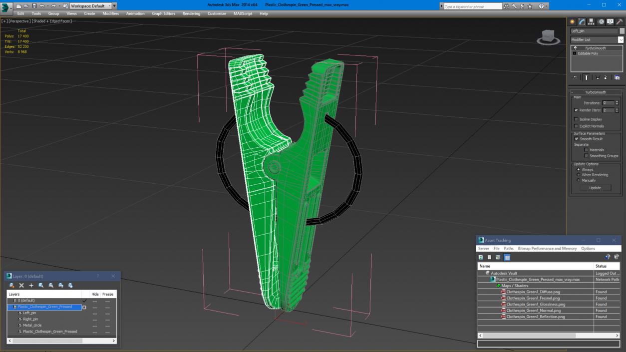 Plastic Clothespin Green Pressed 2 3D model