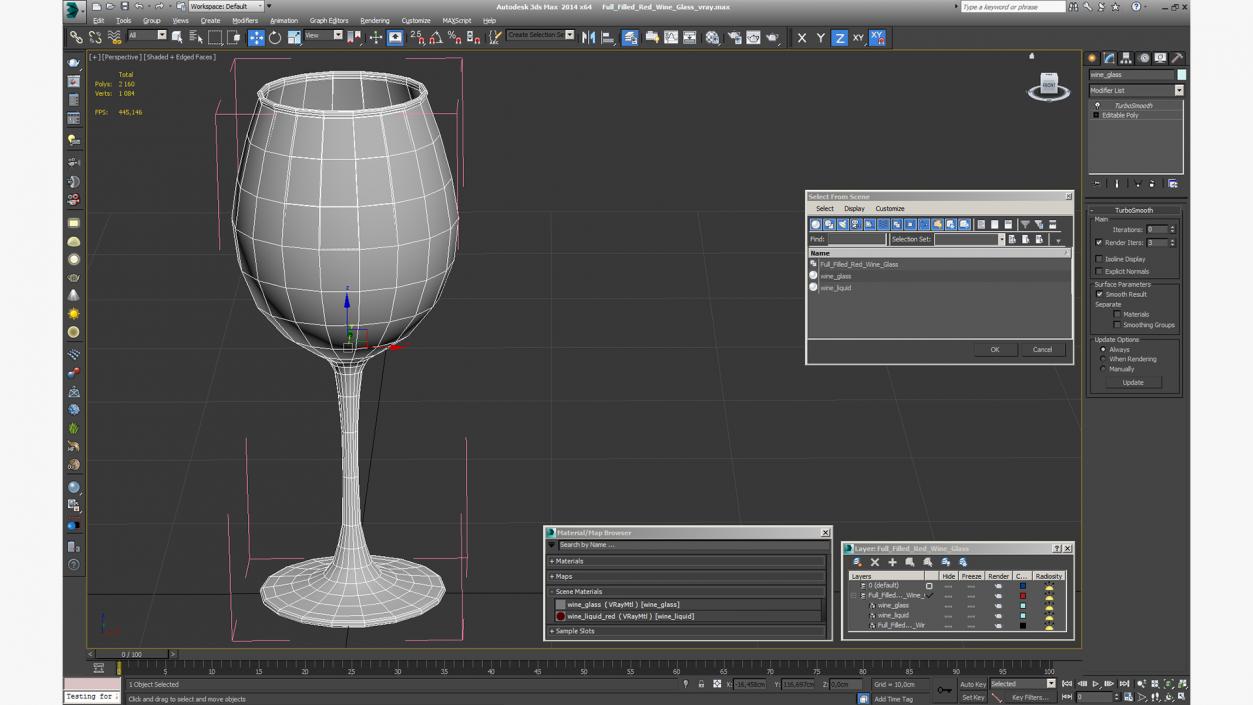 3D Full Filled Red Wine Glass