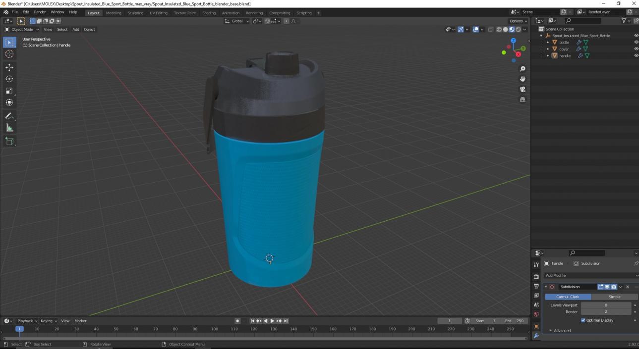 3D Spout Insulated Blue Sport Bottle model