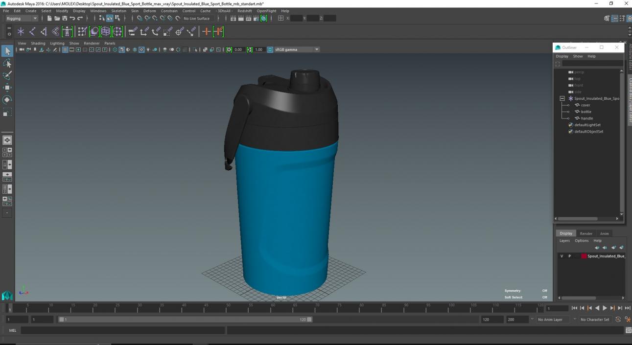 3D Spout Insulated Blue Sport Bottle model