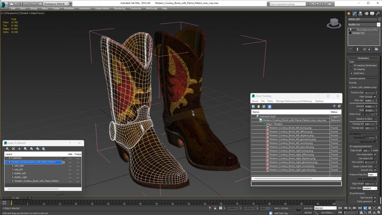 Western Cowboy Boots with Flame Pattern 3D model