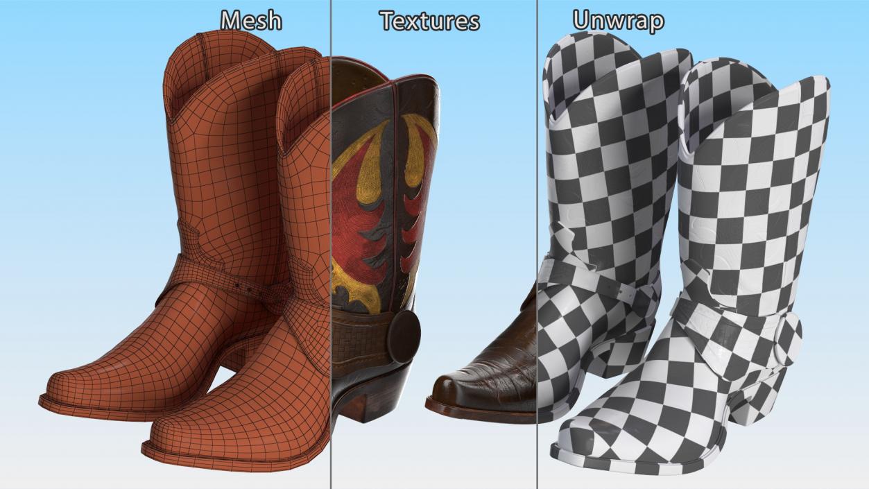 Western Cowboy Boots with Flame Pattern 3D model