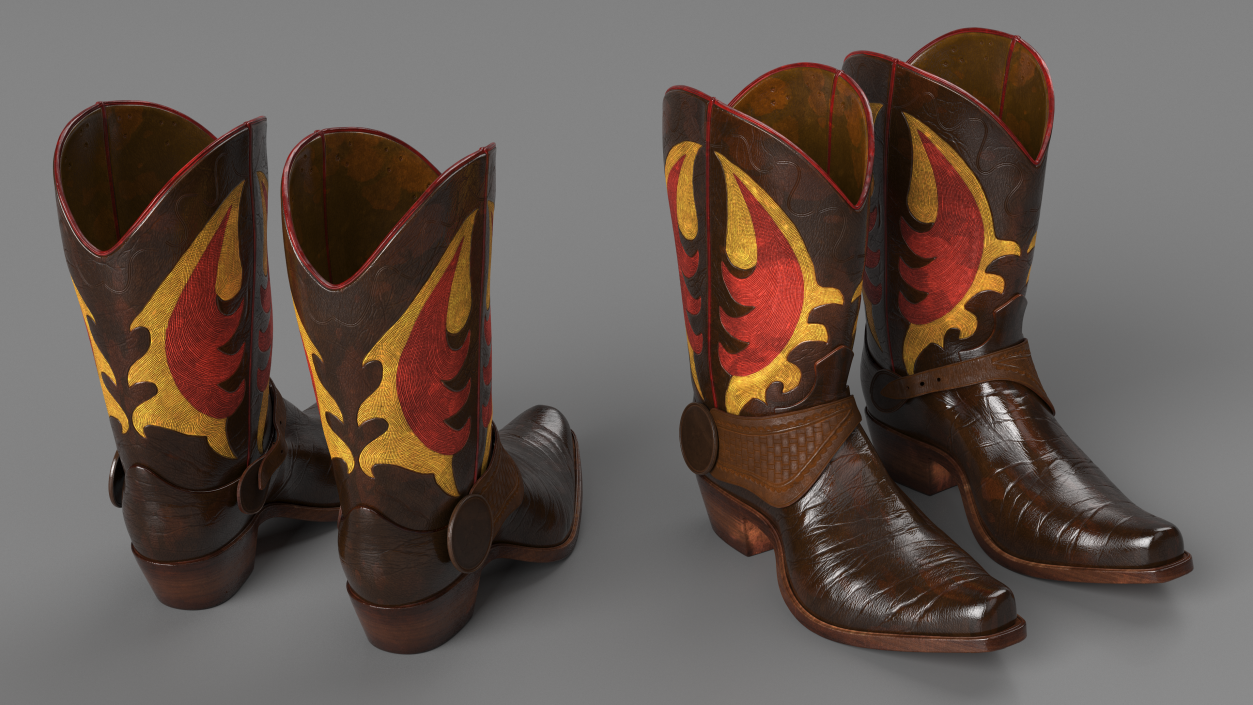 Western Cowboy Boots with Flame Pattern 3D model