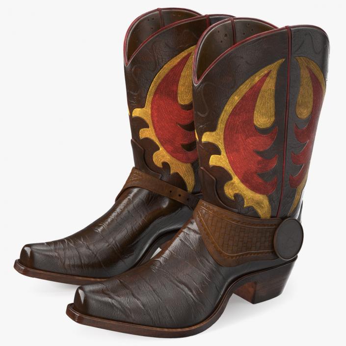 Western Cowboy Boots with Flame Pattern 3D model