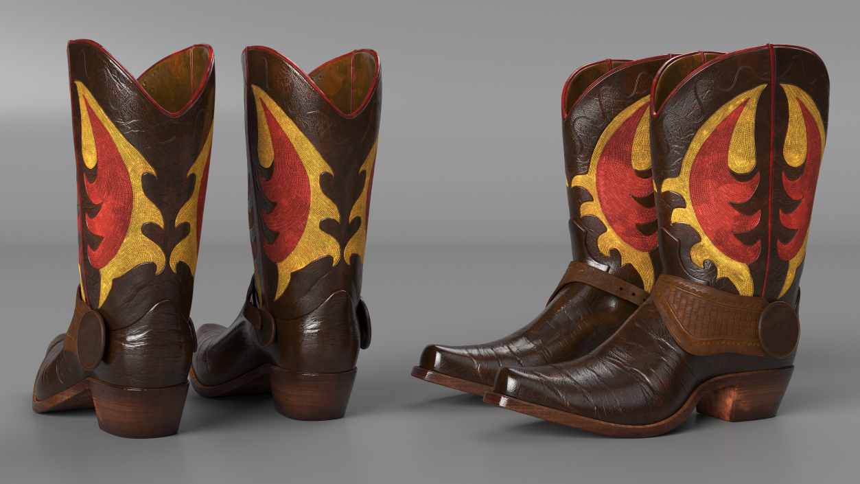 Western Cowboy Boots with Flame Pattern 3D model