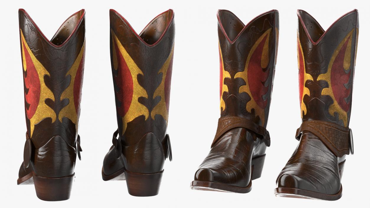 Western Cowboy Boots with Flame Pattern 3D model