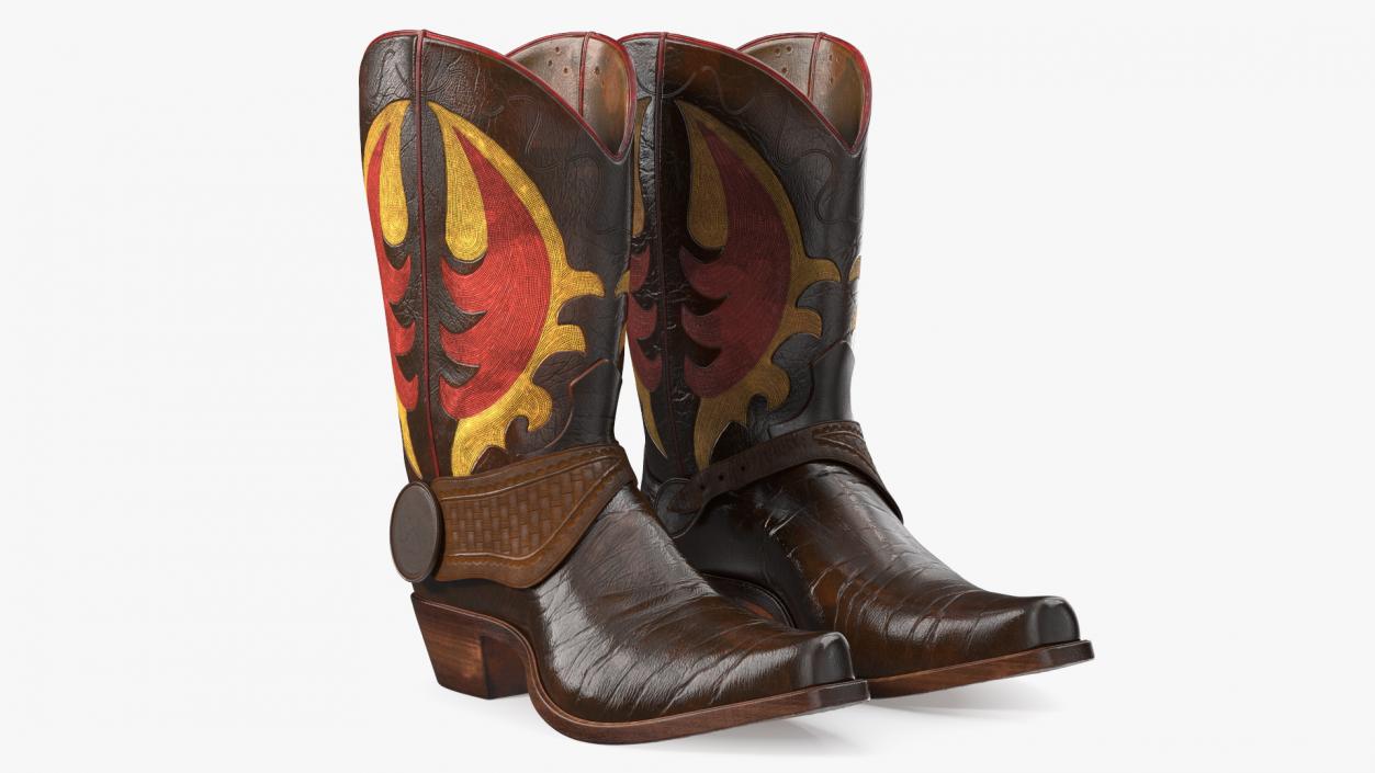 Western Cowboy Boots with Flame Pattern 3D model