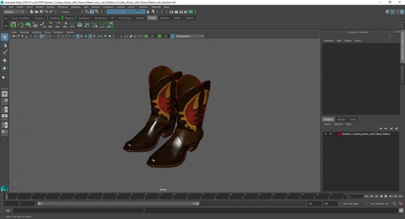 Western Cowboy Boots with Flame Pattern 3D model