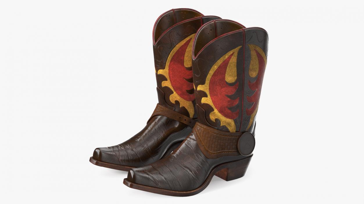 Western Cowboy Boots with Flame Pattern 3D model