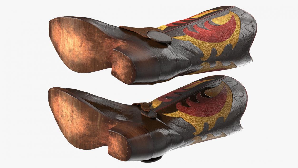 Western Cowboy Boots with Flame Pattern 3D model