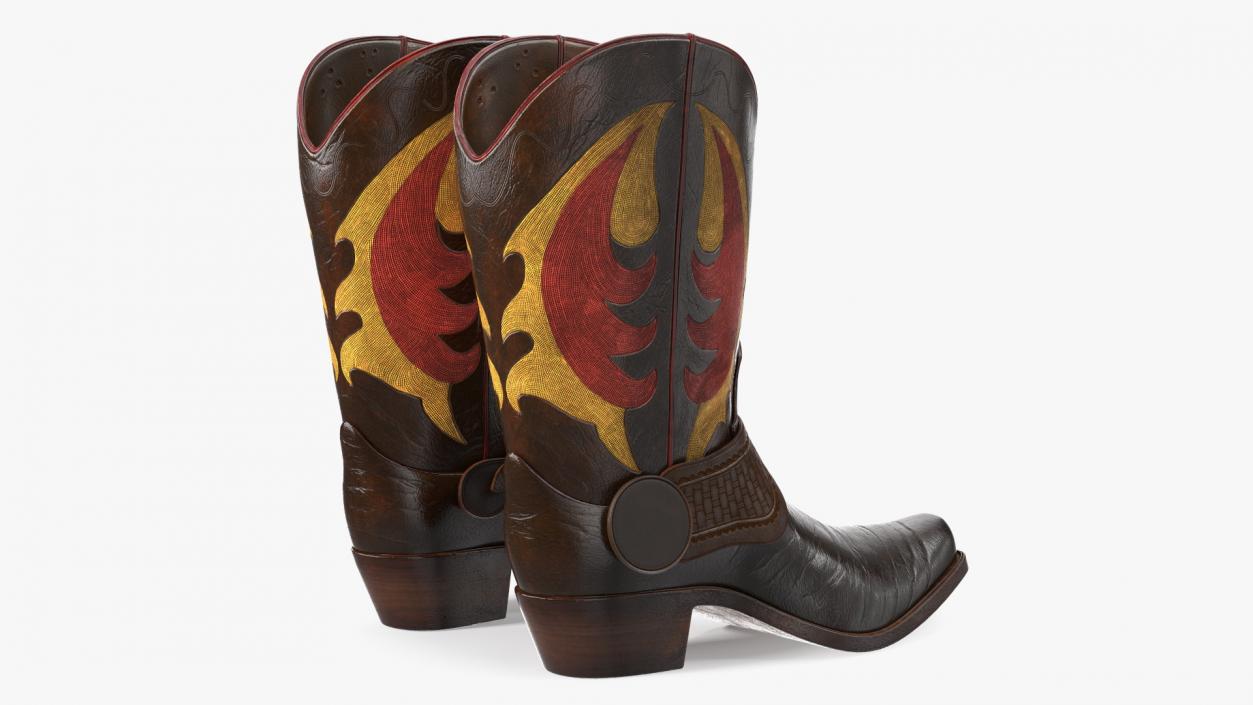 Western Cowboy Boots with Flame Pattern 3D model