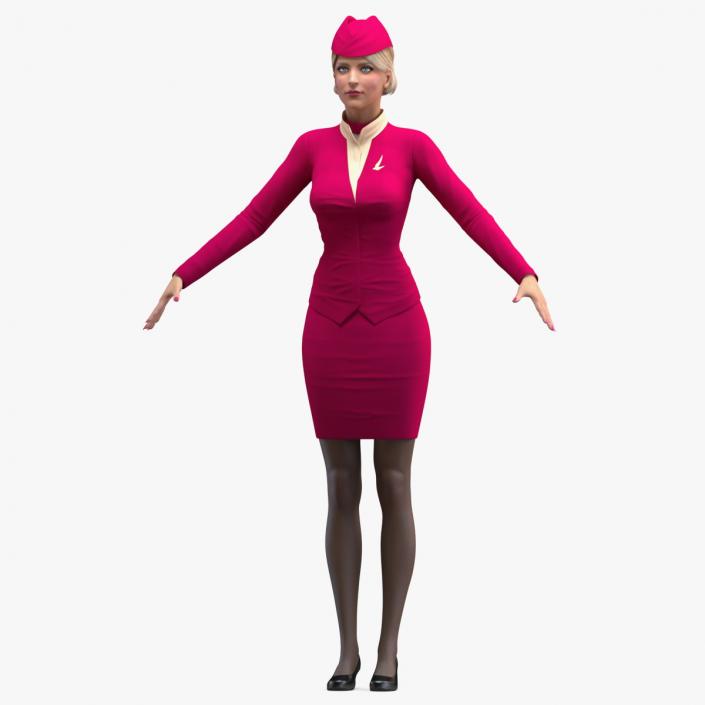 3D model Airline Hostess in Maroon Uniform T Pose