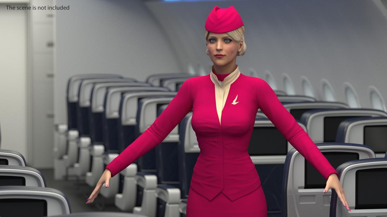 3D model Airline Hostess in Maroon Uniform T Pose