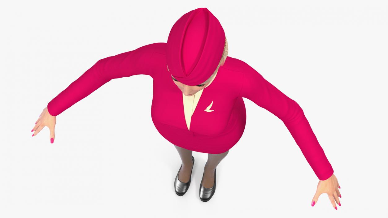 3D model Airline Hostess in Maroon Uniform T Pose