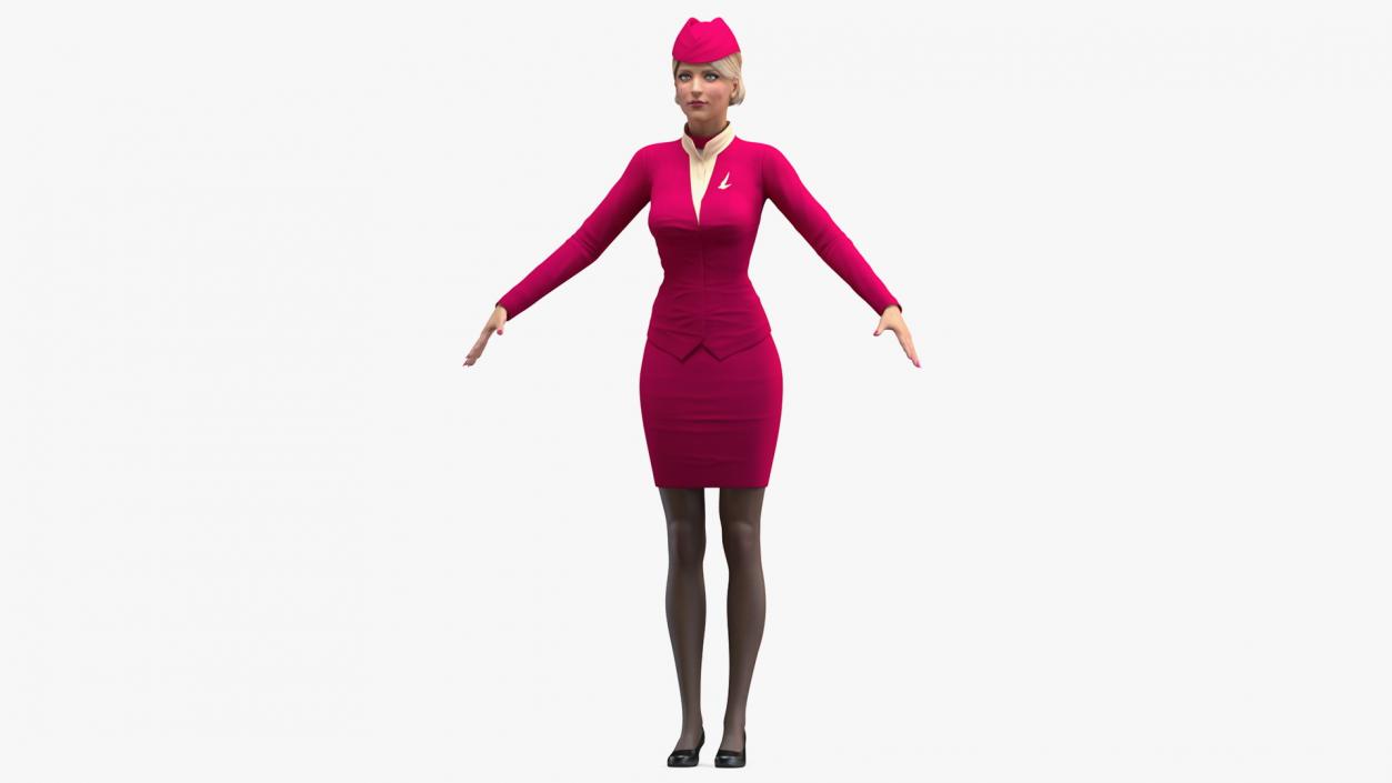 3D model Airline Hostess in Maroon Uniform T Pose