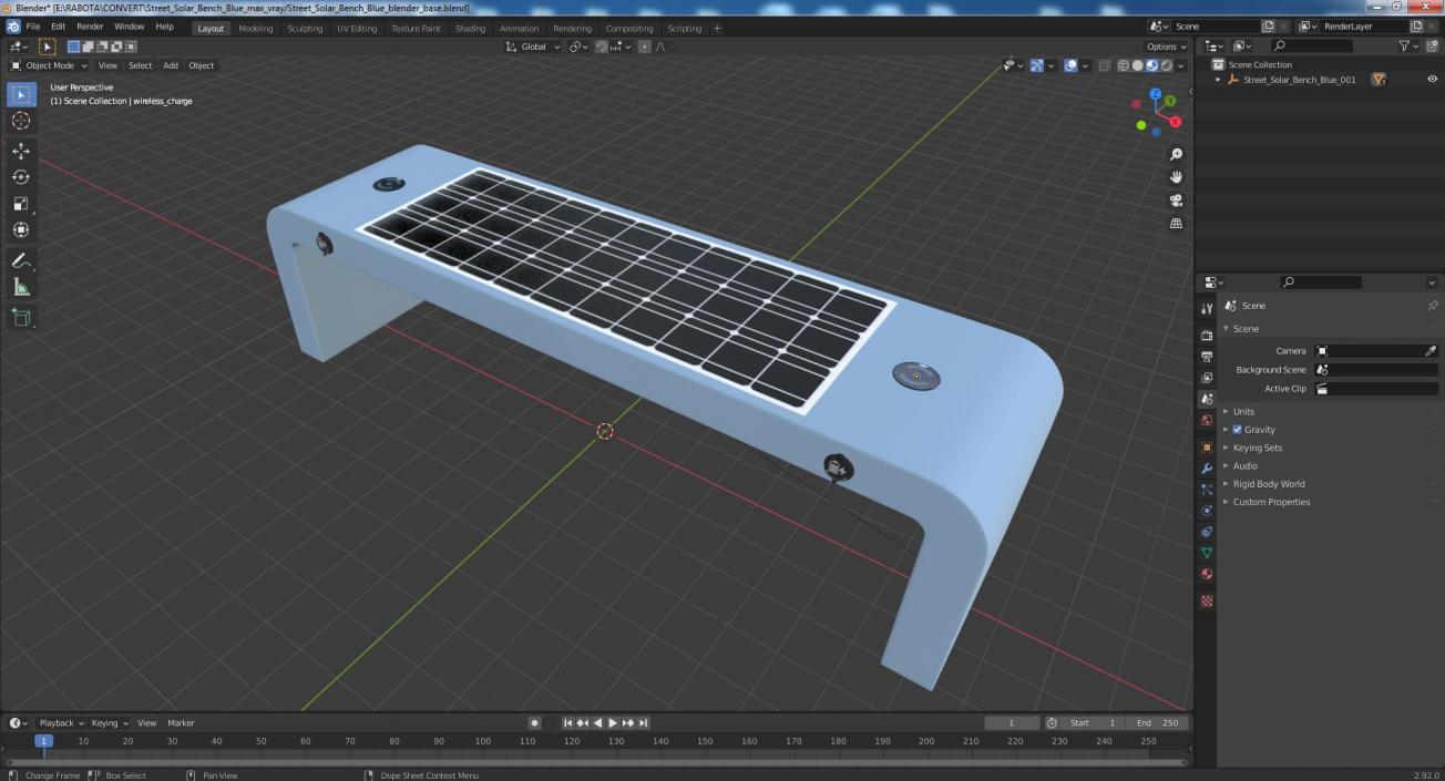 3D Street Solar Bench Blue model